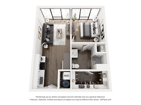 Floor plan for 1 bed, 1 bath, 521 sqft